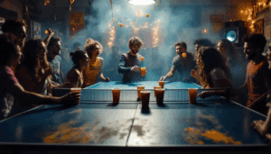 Et billede af et beer pong bord med de officielle mål.