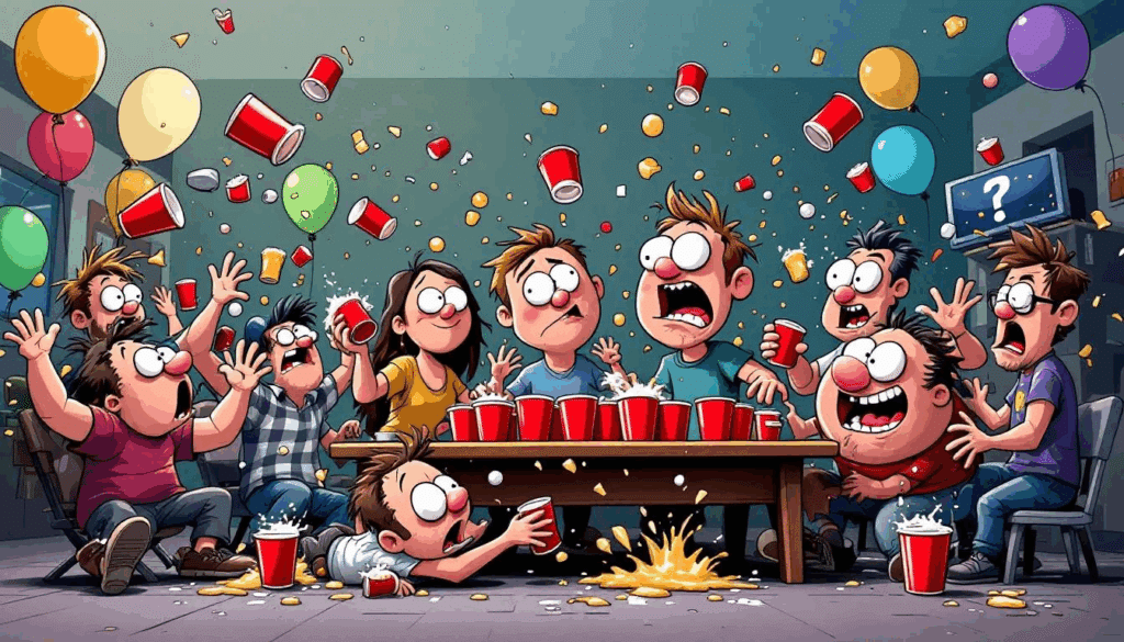 En gruppe mennesker spiller beer pong.